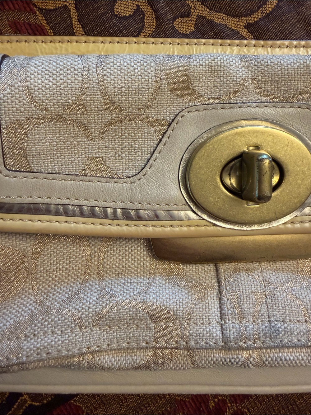 Vintage Authentic Y2K Coach Beige & Yellow Signature Canvas Wristlet Gold - Picture 6 of 8
